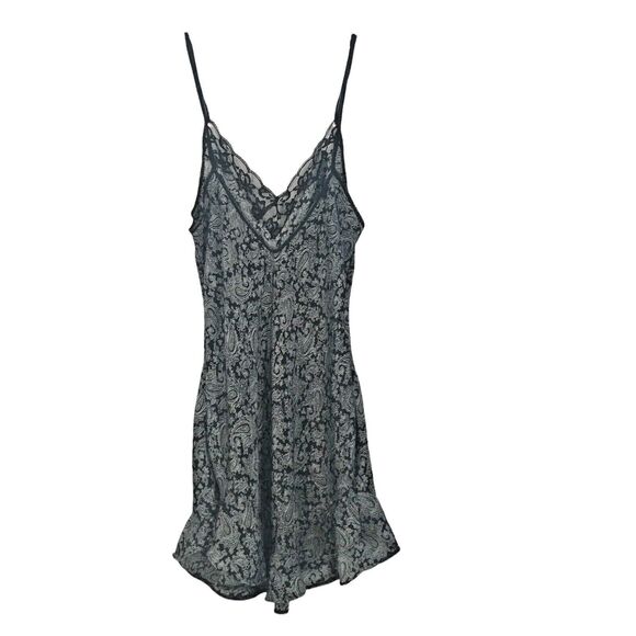 Lily of France Black White Paisley Baby Doll Nightie M Ruffle Made in USA VTG - Picture 3 of 10